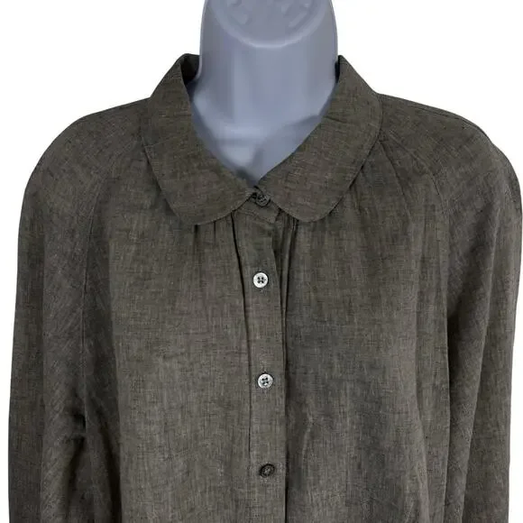 Poetry Top Womens 14 Tan Beige Linen Cotton Boxy Lagenlook Artsy Embroidered - Picture 2 of 14